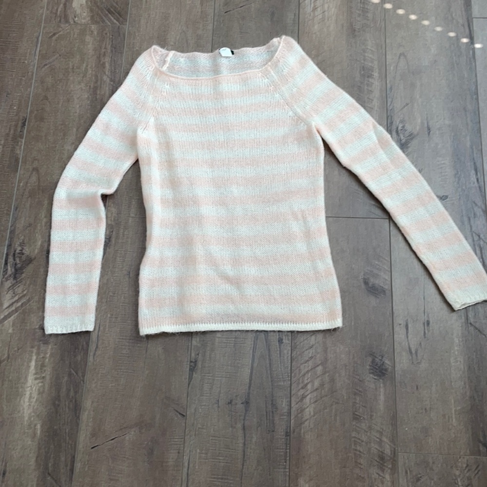 Cream and white loose knit boat neck sweater